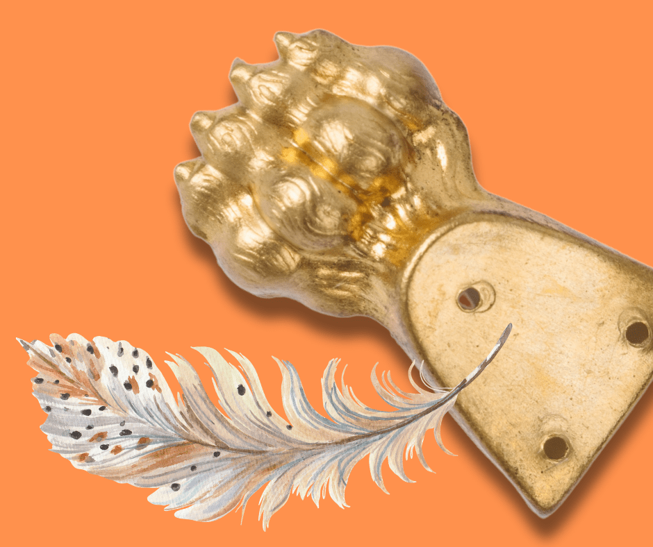 Gold lion paw and feather