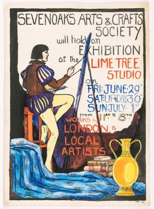 Hand painted poster for exhibition at Lime Tree Studio (1923) by Felix Tomlin, © Kent County Council Sevenoaks Museum